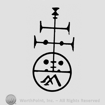 A double cross above a circle with an upside down W
