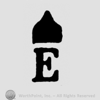 An uppercase E under a helmet shape
