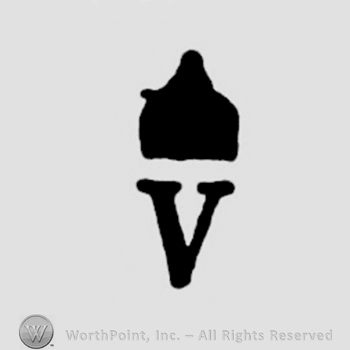 An uppercase V under a helmet shape