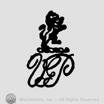 A lion above a monogram with V P