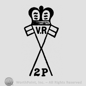 A crown above two crossed flags and the initials V P 2 P