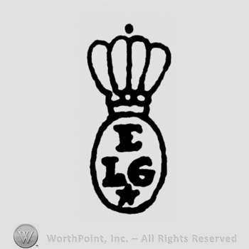A crown above an oval with the initials E L G X inside