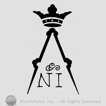 A crown above a compass and the initials N I