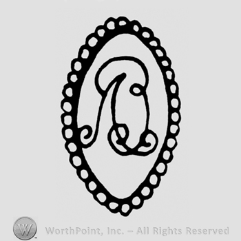 An oval with small circles on the edge with the initials A B combined inside