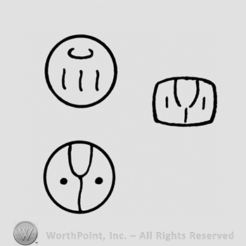 Circle with an Y and two dots, circle with three curved lines and an uppercase C and a rectangular shape with an Y inside