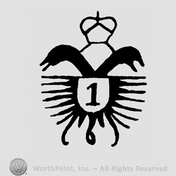 A two headed eagle, a shield with the figure 1 under a crown