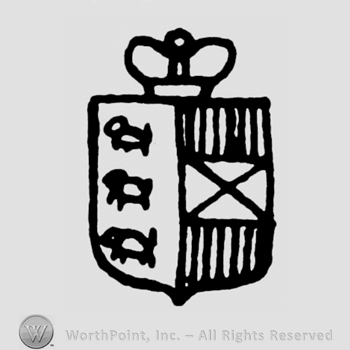 A shield with three animals on a side and a rectangle on the other with a crown above