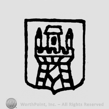 A shield with a castle image