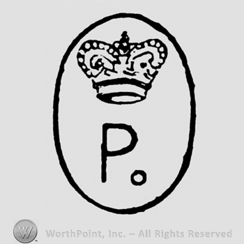 An oval with a crown, an uppercase P and a small circle