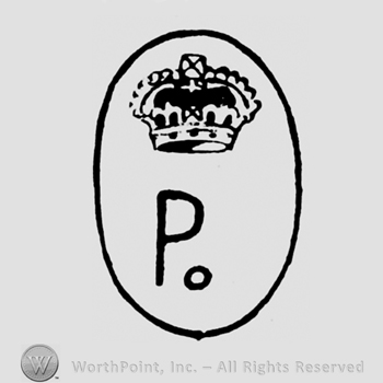 An oval with a crown, an uppercase P and a small circle