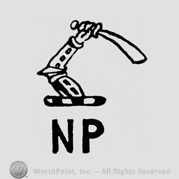 An arm with a sword and the initials N P