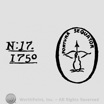 An oval with a bow an arrow inside an oval and the text N 17 1750 F Chrystie Down