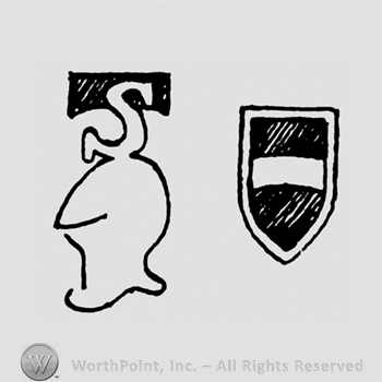 A helmet with an S above and a shield with an horizontal strip