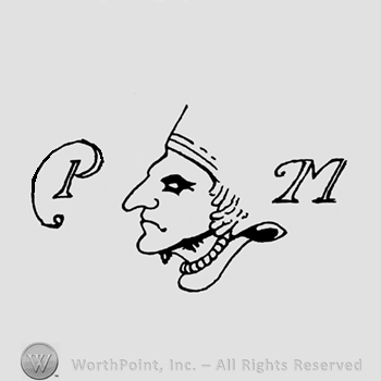 The profile of a man and the initials P M