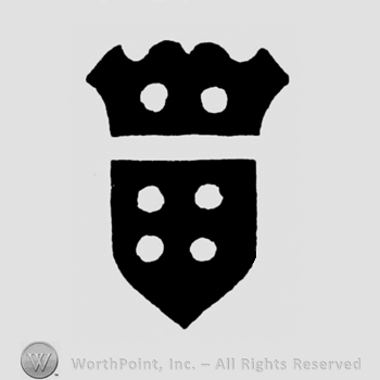 A shield under a crown and six dots