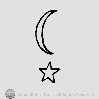 A crescent moon above a star