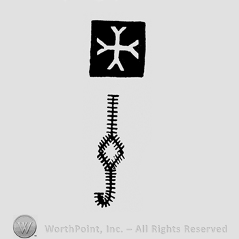 A square with four Y shapes connected that form a cross above a stitch shape