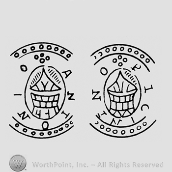 Two ovals with towers inside and the name Antonion Picinino around them