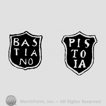 A shield with the name Bastiano and a shield with Pistoia
