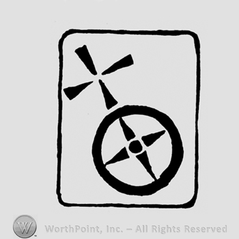 A rectangle with two crosses and one circle