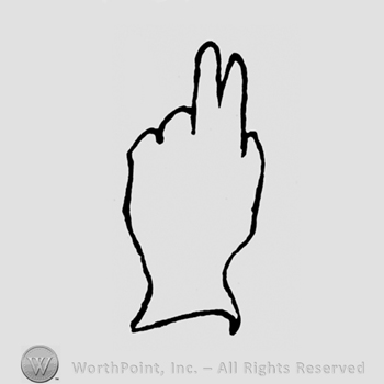A hand with two fingers bent and three streched