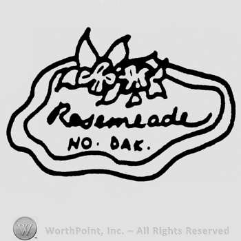 irregular oval, "Rosemeade NO. DAK." written inside, 2 roses above