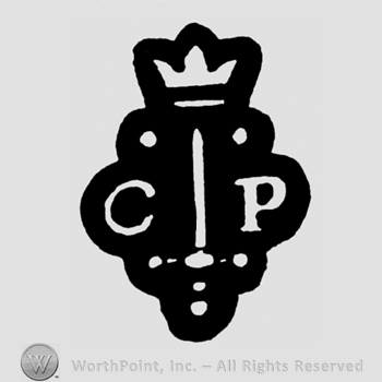 A crown above a sword and the initials C P