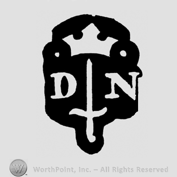 A crown above a sword and the initials D N