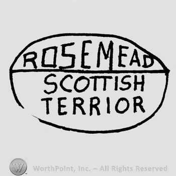 written on 3 lines, all inside an irregular oval, ROSEMEAD underlined, SCOTTISH TERRIOR on 2 lines