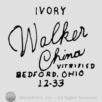 written on two slanted lines in the middle Walker China, above is written IVORY, under is written BEDFORD, OHIO, 12 - 33