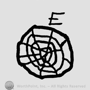 Spider web and letter E.