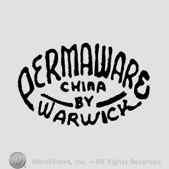 curved writing PERMAWARE, CHINA BY written under, in an opposite curving line, the company name: WARWICK