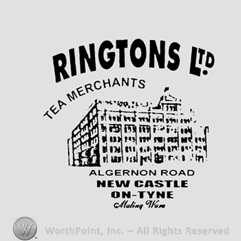 A building with Ringtons Ltd Tea Merchants on top;Algernon New Castle On Tyne below.