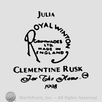Royal Winton written in circle;Grimwades Made in England in the middle;Clementine Rusk 1998 below.