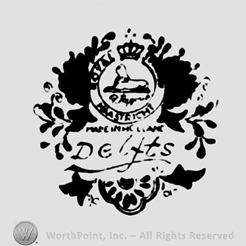 Lion inside a circle with a crown on top;Delfts written below.