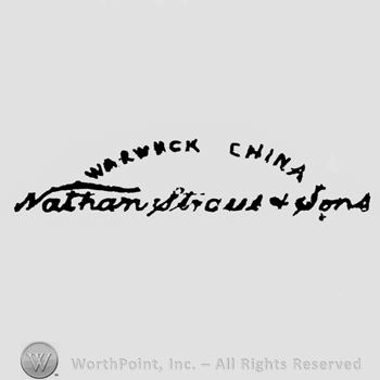 written on 2 lines, on the 1st is written in a curved line WARWICK CHINA, on the 2nd line the company name is written in italic Nathan Straus & Sons
