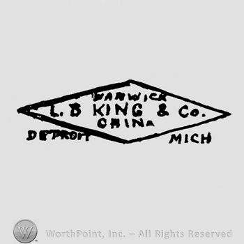 written on 3 lines WARWICK, L.B. KING & CO, CHINA inside a diamond, DETROIT written on the left side and MICH on the right side
