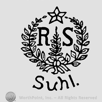 Wreath with a star on top  and word Suhl below;RS in the middle