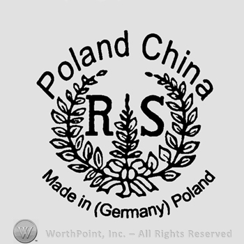 Wreath with Poland China on top;Made in Germany Poland written below;R S in the middle