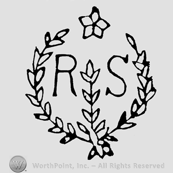 Wreath with star on top and letters RS in the middle.