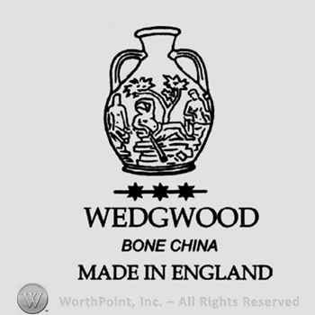 Vase and three stars below;Wedgwood Bone China England at the bottom.
