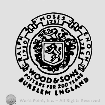 Circle shape with a lion in the middle;Wood & Sons Burslem England written below.