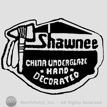 Logo made from an ax and Shawnee China Underglaze Hand Decorated written.