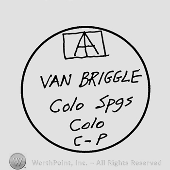 Circle with text inside:Colo Spgs Van briggle Colo C-P
