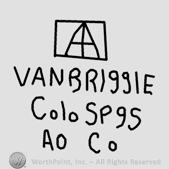 Rectangle with text below:Van Briggle Colo Spgs Ao Co