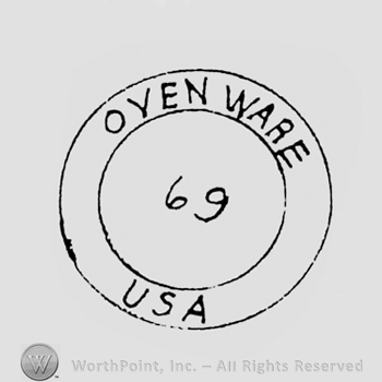 double circle, number 69  is written in the middle of the first circle, OVEN WARE is written on the top of the second circle and USA is written on the bottom.