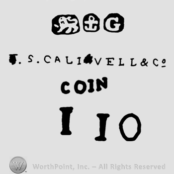 Lion ,anchor and letter G on top;J S Calivell & Co in the middle;word Coin below.