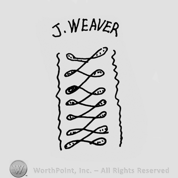 J. WEAVER written in a curved line above a salt glazed five gallon handled jar
