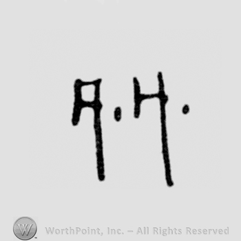 initials with one dot after each, A. H., second leg of "A" and of "H" is longer then the first