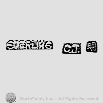 Word STERLING, letters CJ and a chinese sign;  Chop mark,  Seal, Stamp Signature.